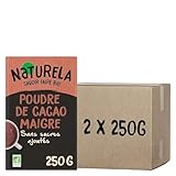 NATURELA - Poudre de Cacao Maigre Bio - Pur Cacao - Sans Sucres Ajoutés - 250 g - lot de 2 (total de 500 g)