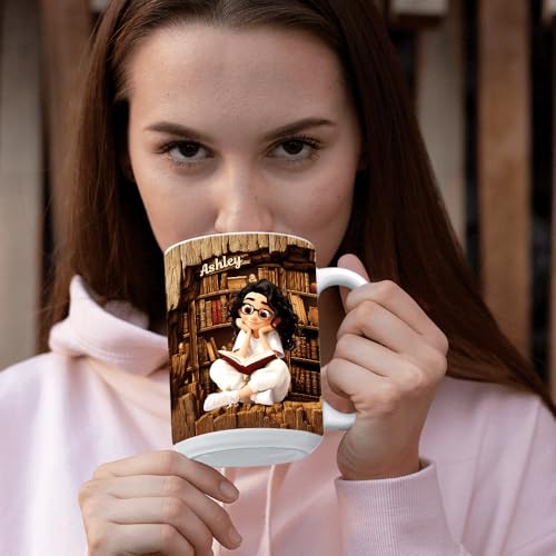 Image of Personalized Books Lover Mug, 11oz 15 oz Ceramic Coffee Cup, Just A Girl Who Loves Reading Books Design, Gift for Women Readers, Christmas (Book-Cartoon)