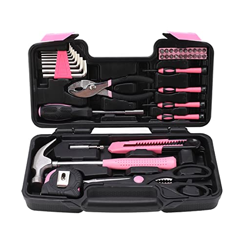 Kit de herramientas combinado portátil de 39 piezas rosa miniatura 4
