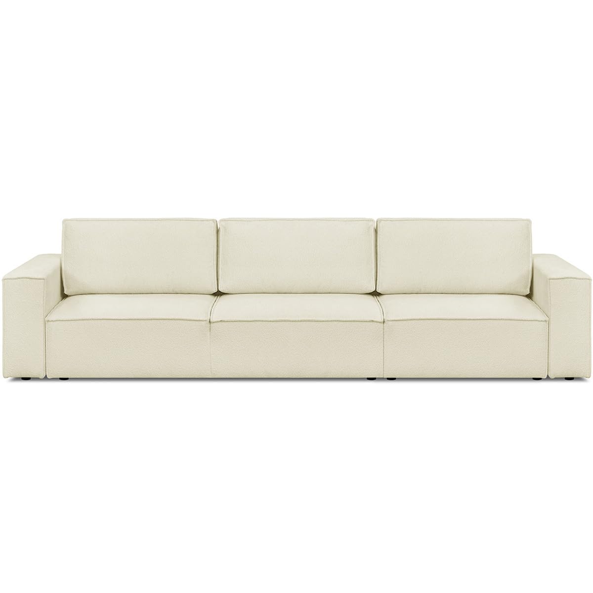 HOMIFAB Canapé Convertible 5 Places Harper Mod Tissu Bouclé Écru 332x101x84 cm Coffre Rangement