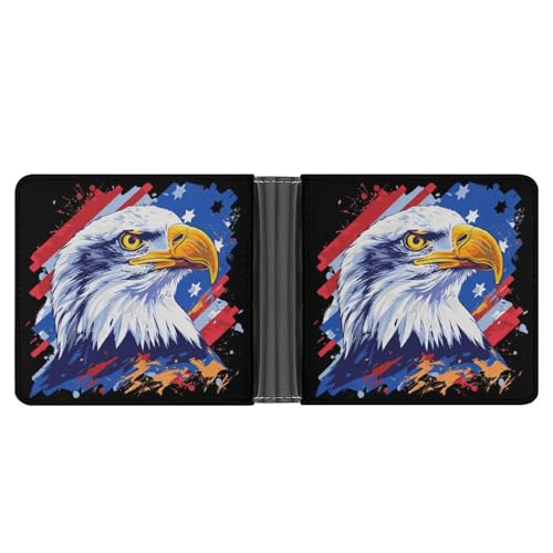 Bald Ea-gle U.S. Flag Funny Men's Slim Bifold Wallet with Multiple Card Slots Front Pocket Purse