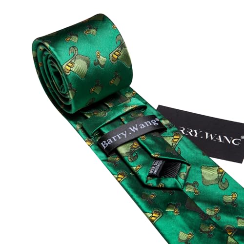 Image of Barry.Wang St. Patrick's Day Fun Animal Ties for Men Designer Handkerchief Cufflink WOVEN Casual Necktie Set Festival
