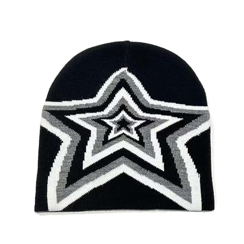 Y2k Beanies Star Graphic Crochet Hats for Women Men Cutecore Gyaru Grunge Clothes Alt Emo Accessories Harajuku Streetwear (Black,One Size)