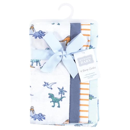 Image of Hudson Baby Unisex Baby Cotton Poly Flannel Burp Cloths, Pastel Dino 4 Pack, One Size