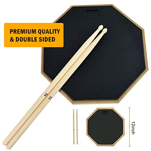 image for Yoken 12 Inch Drum Practice Pad, Double-Sided Silent Drum Pad Set, Dru