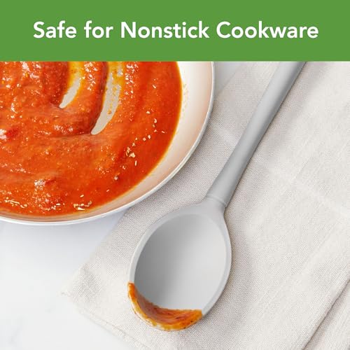 Image of Tovolo Flex Core Silicone Deep Spoon for Cooking Mixing Baking Serving, Dishwasher Safe BPA Free All Silicone Kitchen Spoon Heat Resistant Nonstick Safe Serving Spoon, Oyster Gray