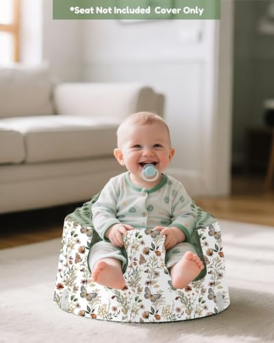 Image of BOMOLOUR Seat Cover Compatible with Bumbo and Nuby Seat, Removable Breathable Baby Floor Seat Cover for Boys and Girls, Seat Not Included (Green Butterfly)