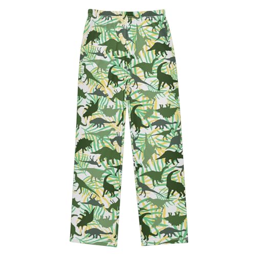 Dinosaur Palm Leaf Boys Long Pants Soft Trousers Elastic Waist Kids Lounge Bottoms with Pockets S-XL