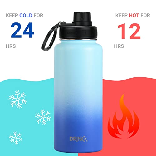 Image of Drinco Stainless Steel Water Bottle Spout Lid Vacuum Insulated Double Wall Water Bottle Wide Mouth Leak Proof Keep Cold Sport Camping Hiking (32oz Morning Sky Blue)