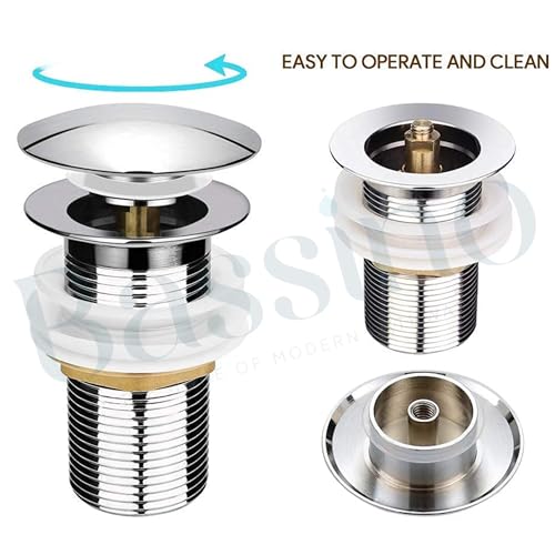 Image of BASSINO Premium 5 Inch Brass Waste Coupling /Washbasin Drainer /Rust-Proof Pop-Up for Basin /Drain Stopper for Tabletop, Wall-Mount & Pedestal Wash Basins(Chrome Finish)