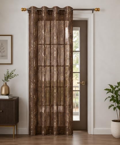 Image of Homefab India Multi Foil Transparent Sheer Curtain - 9 X 4 Feet, Long Door Curtains, Coffee, Pack of 2 Pieces