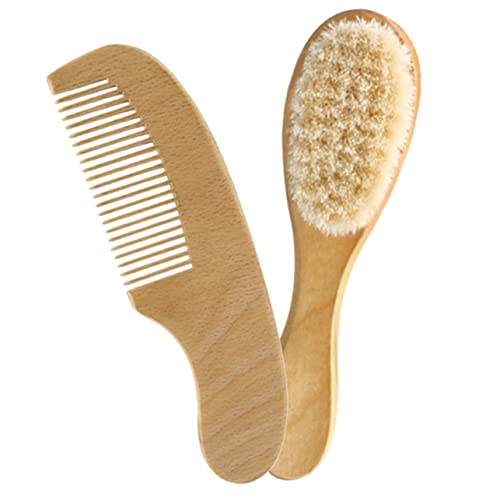 BIUDECO Natural Wool Brush Set Newborn Hair Brush Comb Wooden Comb Hair Care Grooming Kit Baby Shower Present