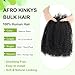 16 Inch Afro Kinkys Bulk Human Hair Kinky Curly Braiding Hair for Mini Twist 50g/Pack Natural Black 4C Dreadlock Extensions for Permanent Sister Locs/Mini Twists/Braids/Repair Can Dye and Bleach
