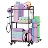 Weight Rack for Home Gym, All in One Yoga Mat Storage Rack, Workout Equipment Storage with Wheels and Hooks for Dumbbells Kettlebells Foam Rollers, Powder Coated