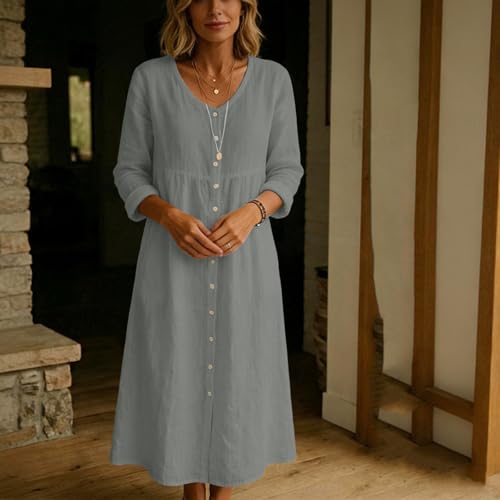 Robe longue en lin et coton d'été chic et ample avec poches