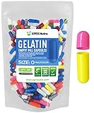XPRS Nutra Size 0 Empty Capsules - 100 Count Empty Gelatin Capsules - Pills DIY Capsule Filling - Pure Bovine Pill Gel Caps for Do-It-Yourself Supplements (Multi Color)
