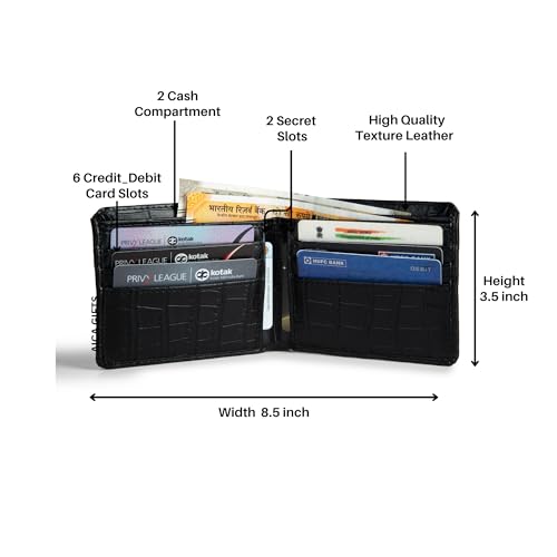 Image of AICA Personalised Name & Charm Leather Mens Wallets (Black) |Purse for Men Wallet | Gift for Man| Customized Wallets for Men |Rakhi Set Raksha bandhan Gift for Brother | Rakhi Gift Hamper for Brother