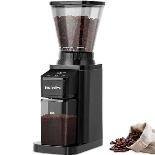 Sincreative Conical Burr Coffee Grinder, Anti-static Electric Coffee Bean Grinder with 48 Grind Settings, Large Touchscreen Automatic Espresso Grinder for Espresso, Drip Coffee and French Press
