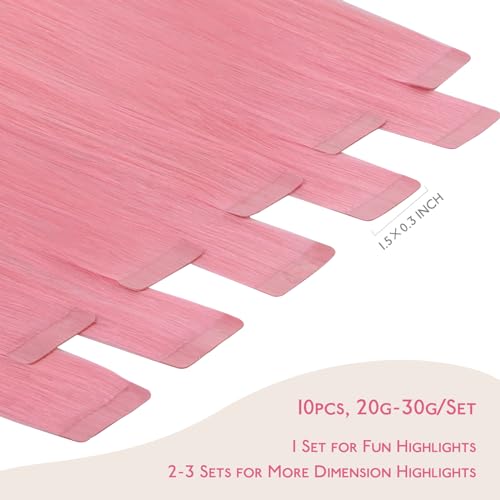 Image of WENNALIFE Tape in Hair Extensions, Human Hair Peach Pink, 10pcs 20g 10 inch Remy Invisible Tape, Straight Colored Soft Real Human Hair Refill Set