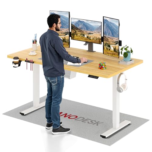SANODESK Höhenverstellbarer Schreibtisch 160x80 cm–ergonomischer Standing Desk mit Memory-Funktion & Kindersicherung, Stabiler Rahmen (Ahorn)