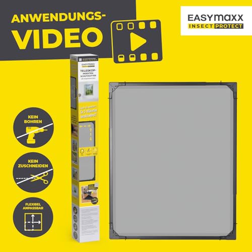 EASYmaxx Insect Protect | Teleskop-Insektenschutzgitter | Fliegengitter Fenster | mit vormontierten Rahmen | ausziehbarer Insektenschutz | integriertes Netz | anthrazit | 4er-Set