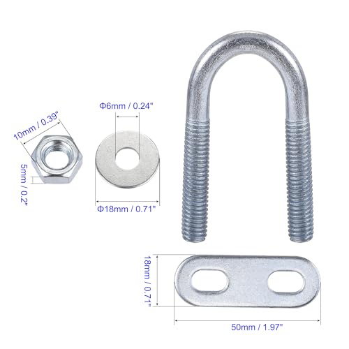 MACHSWON Round U-Bolt,4 Set Zinc Plated Alloy Steel M6 U Bolts 16mm(0.63") Inner Width 46mm Length with Nuts and Frame Plate for Automobiles Boat Trailer - Image 3