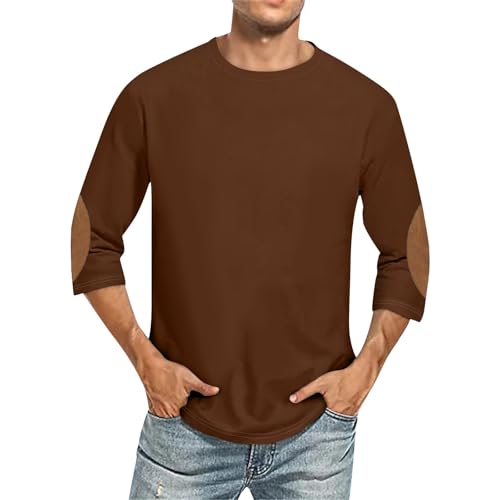 3/4 Sleeve Shirt Men Solid Color Crew Neck Baseball T-Shirts Casual Loose Fit Tees Three Quarter Sleeve Tops