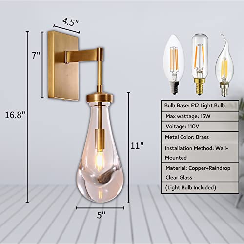 Joyunleo Brass Wall Sconces, Raindrop Sconces Wall Lighting, Wall Sconce Indoor for Living Room, Modern Wall Light Fixtures Bathroom Light Fixtures Wall Lamp for Hallway, Bedroom by Joyunleo - Image 6