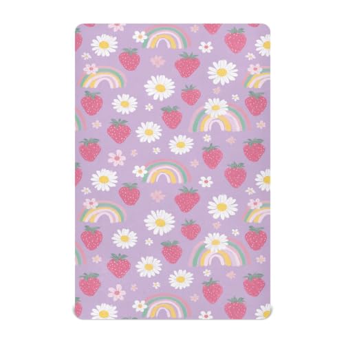 Image of Crib Sheet Breathable Soft Crib Mattress Sheet for Baby Toddler Boys Girls Fitted Crib Sheet Fit Standard Crib Mattress 39 x 27 Inch Purple Rainbow Daisy Strawberry