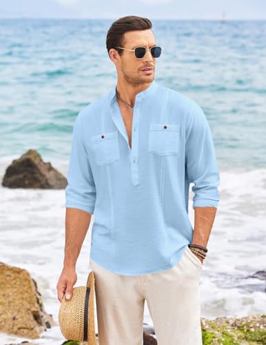 Image of Macsivo Cotton Blend Solid Casual Short Kurta for Men Long Sleeve Mandarin Collar Stylish Shirt Kurta for Men