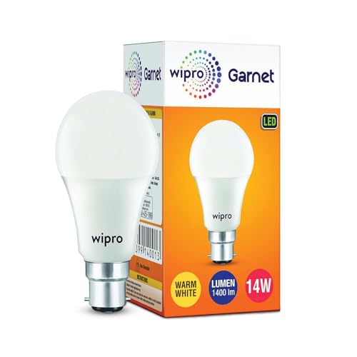 Image of wipro Garnet 14W LED Bulb for Home & Office |Warm White (2700K) | B22 Base|220 degree Light coverage |4Kv Surge Protection |400V High Voltage Protection |Energy Efficient | Pack of 1
