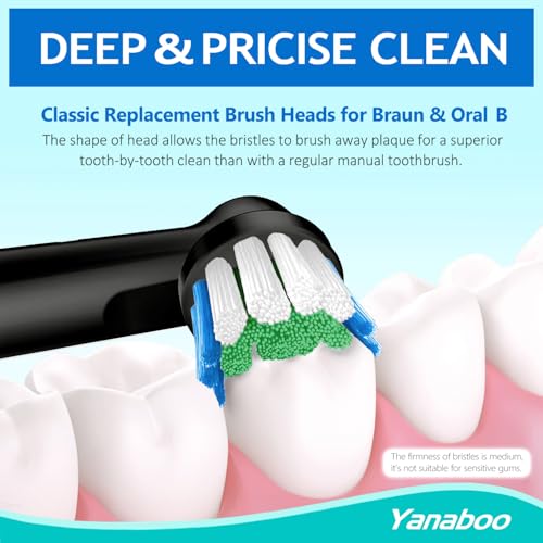 Image of Yanaboo Replacement Brush Heads Compatible with Oral B Electric Toothbrushes, for Vitality Pro Smart Genius Series, Precision Clean and Plaque Removal (8c Black)
