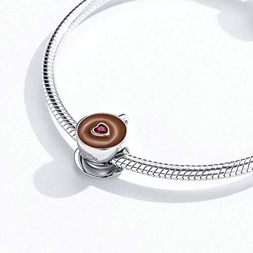 Coffee Cup Charm 925 Sterling Silver Mug Love Wine Bottle Family Mom Heart Birthstone Charm for Pandora Charm Bracelet4