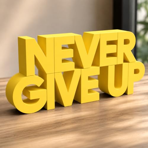 Image of Mad Masters Never Give Up Motivational Desk Decor - Aesthetic Table, Shelf & Wall Showpiece for Home Office, Business, Vastu Friendly Gifting, Sunshine Yellow (20.3 x 9 x 2.5 cm)