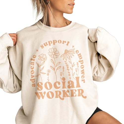 Social Worker Wildflower Sweatshirt, Social Work Month, Advocate Support Empower, Student Graduation, School Social Worker, Unisex Crewneck Sweatshirt Sand