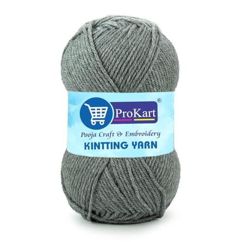 Image of ProKart Premium Woolen 4 ply Hand Knitting Wool Yarn | Fine Weight Knitted and Crocheted Soft Yarn for Sweater, Scarf, Hat, Baby Clothes, Baby Sports, Purse, Gift Bags & DIY Craft Accessories Projects (1 Ball /100 Gram Each) (Grey, 100gms x 4 Pack)