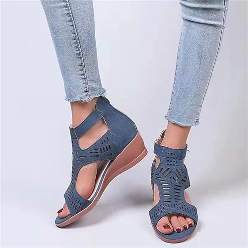 Platform Wedge Slide Sandals for Women Summer Gladiator Adjustable Buckle Open Toe Roman Zipper Shoes Casual Non-Slip Hollow Shoes Minimalism Beach Rubber Soft Flat Sandals2