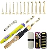 12 Size Metal Lighted Crochet Hooks with Case, Rechargeable Crochet Hooks with 2PCS Ergonomic Crochet Hooks Handle
