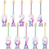 Boao 50 Pcs Birthday Number Candle Set Includes 10 Pcs Multicolor LED Flashing Number Candles with Transparent Shell and 40 Pcs Wax Candles(Colored Candle Style)