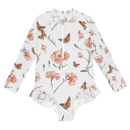 Sweet Carnation White Girls Swimsuits 1 Piece UV Protection Bikini with Skirt Swimsuit Set for Funny Presents 4T