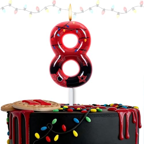 Welcome to the Other Side Birthday Number Candles Stranger Theme Party Cartoon Cake Topper Birthday Party Candle Decorations Eleven Party Supply for Birthday Decor Supplies(Number 8)