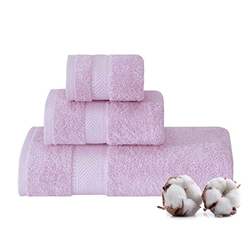 Textilom 100% Turkish Cotton 3 Pcs Bath Towel Set, Luxury Bath Towels For Bathroom, Soft & Absorbent Bathroom Towels Set (1 Bath Towel, 1 Hand Towel, 1 Washcloth)- Lilac #TOP17