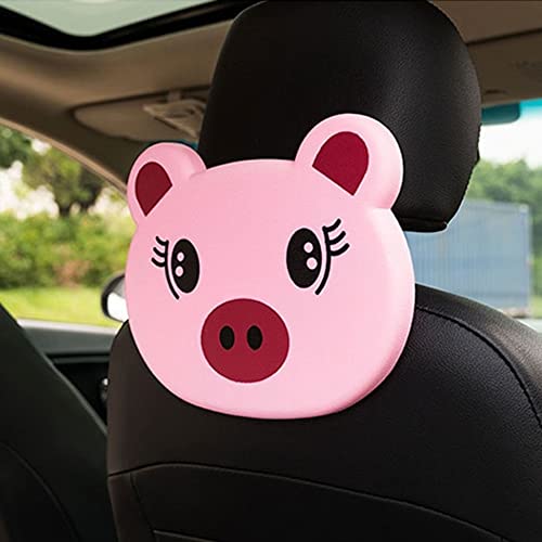 Image of WAYUTO Car Backseat Tray Table with 2 Hidden Hook 2 Drink Cup Holder Cartoon Animal Vehicle Storage Stand Organizer Portable Foldable Baby Mobile Dining Table for Kids Toy Food Pink Pig