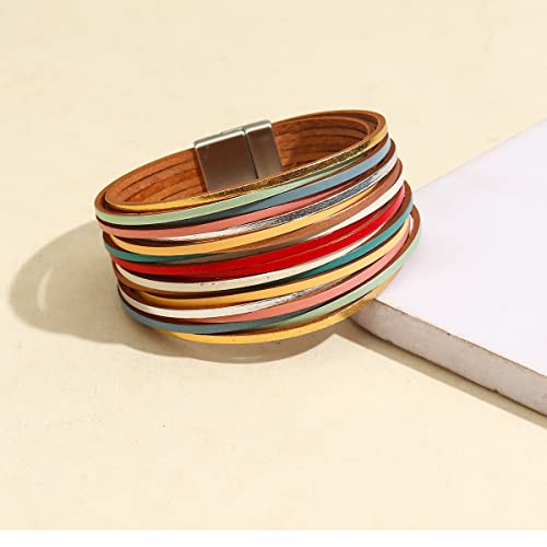 Dimishin Leather Wrap Bracelet For Women Cuff Bangle Bracelet Multi-Strand Braided Colorful Rainbow Leather Wrist Bracelet #TOP3