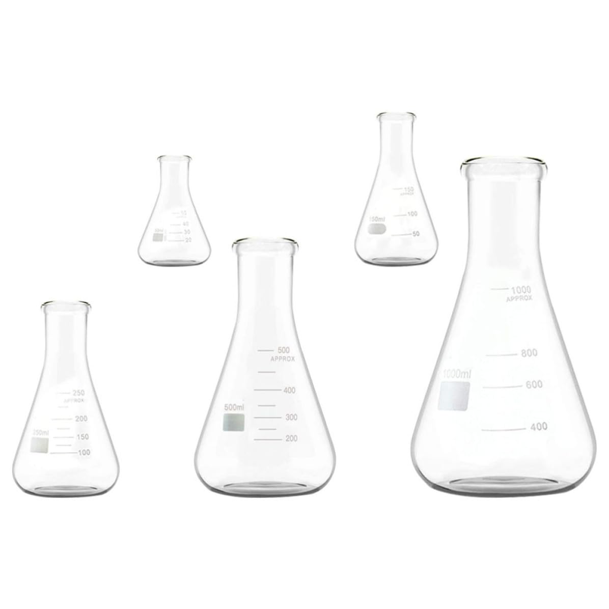 Hemobllo Matracci Conici Fondo Piatto Set 5 Pezzi in Vetro Borosilicato Capacità 250ml, Collo Stretto da Laboratorio per Esperimenti Educativi e Scientifici per Esperimenti Educativi e