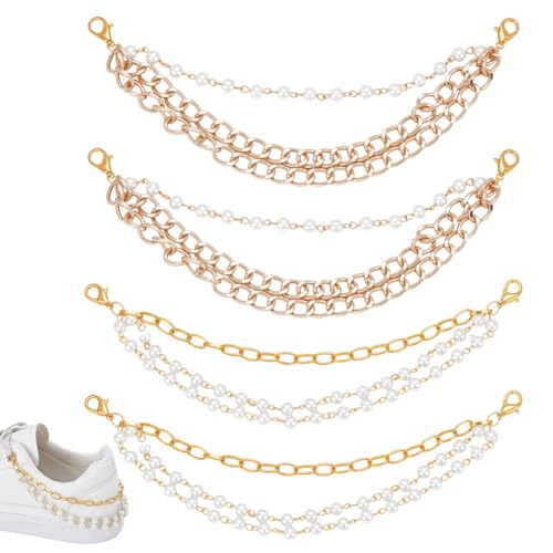 PH PandaHall 4pcs 2 Styles Chaussures Charms Chaînes de Chaussures 3pcs Doré Bijoux de Bottes Accessoires pour Femmes avec Perles Blanches pour sac...