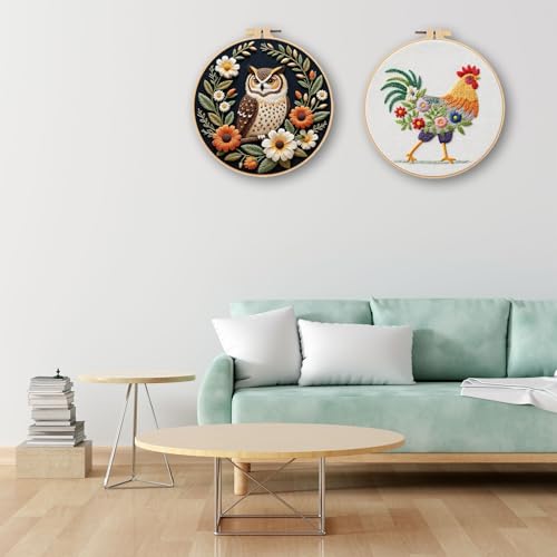 Image of Ohcol Embroidery Kit Cross Stitch Kits for Beginners Needlepoint Kits for Adults Needle Point Kits with Owl & Hoop