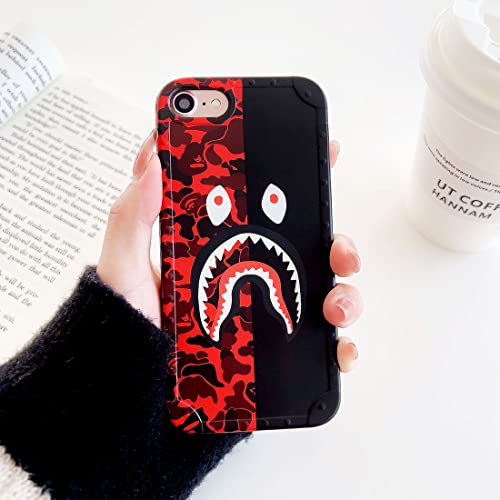 Itsfaxinke Red Black Phone Case For Iphone Se 2020 Teen Kid Boy Girl, Nonslip Slim Cool Fun Funny Design Iphone 7 Iphone 8 Cover, Fashion Cartoon Protective Soft Iphone Se3 2022 Case (Rbshark) #TOP1