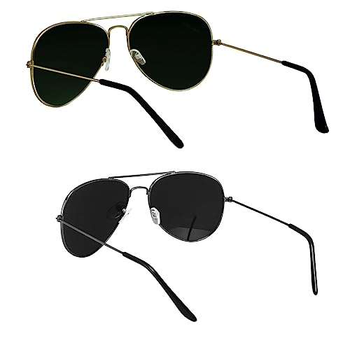 Image of Silver Kartz Men's Women's Unisex Non Polarized UV Protected Green Metal Aviator Sunglass