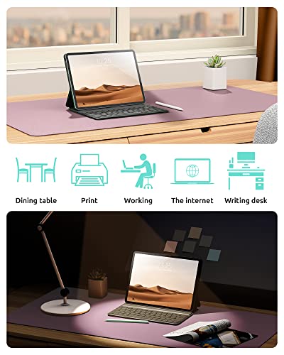 Image of YSAGi Leather Desk Mat, Large Mouse Mat, 60 x 35 cm, Pale Mauve | Non-Slip Desk Pad, Keyboard Mat, Waterproof Table Protector Desk Accessories for Office & Home